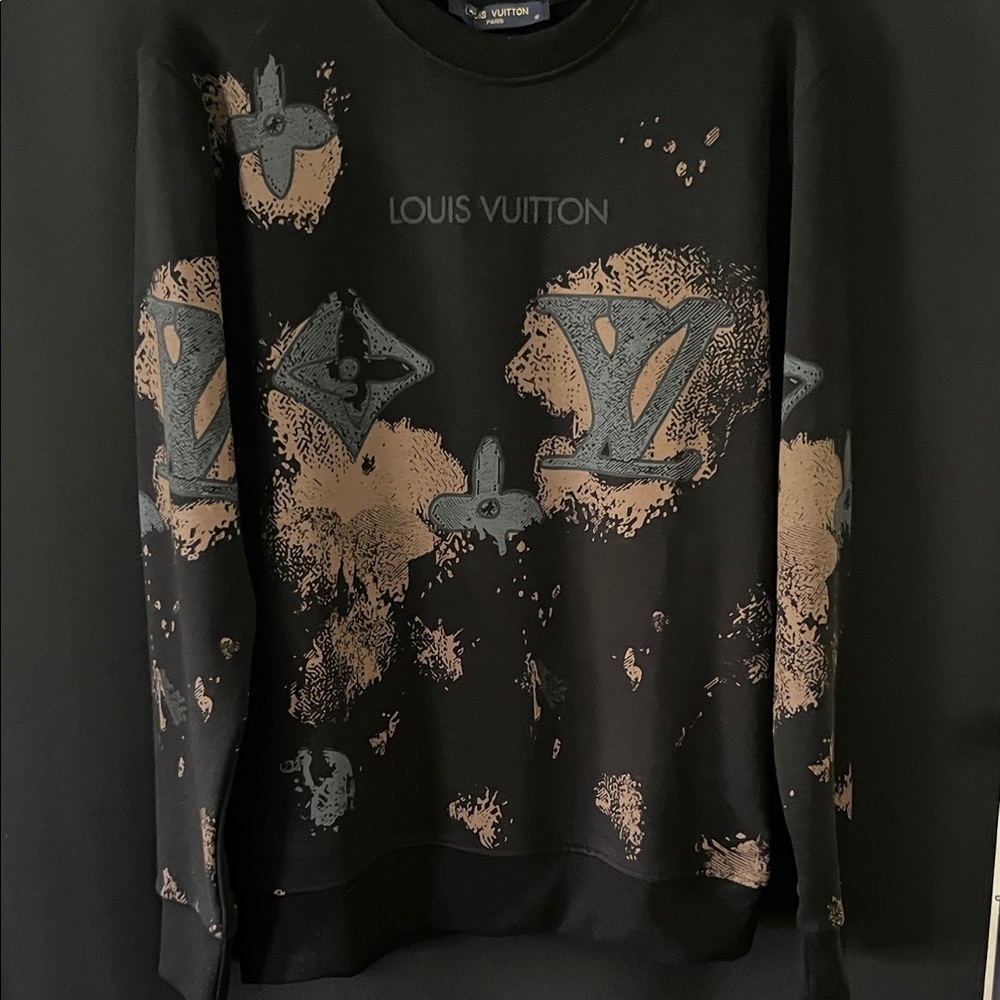 Louis Vuitton Black Crewneck Sweatshirt with Brown and Gray Monogram Graphic